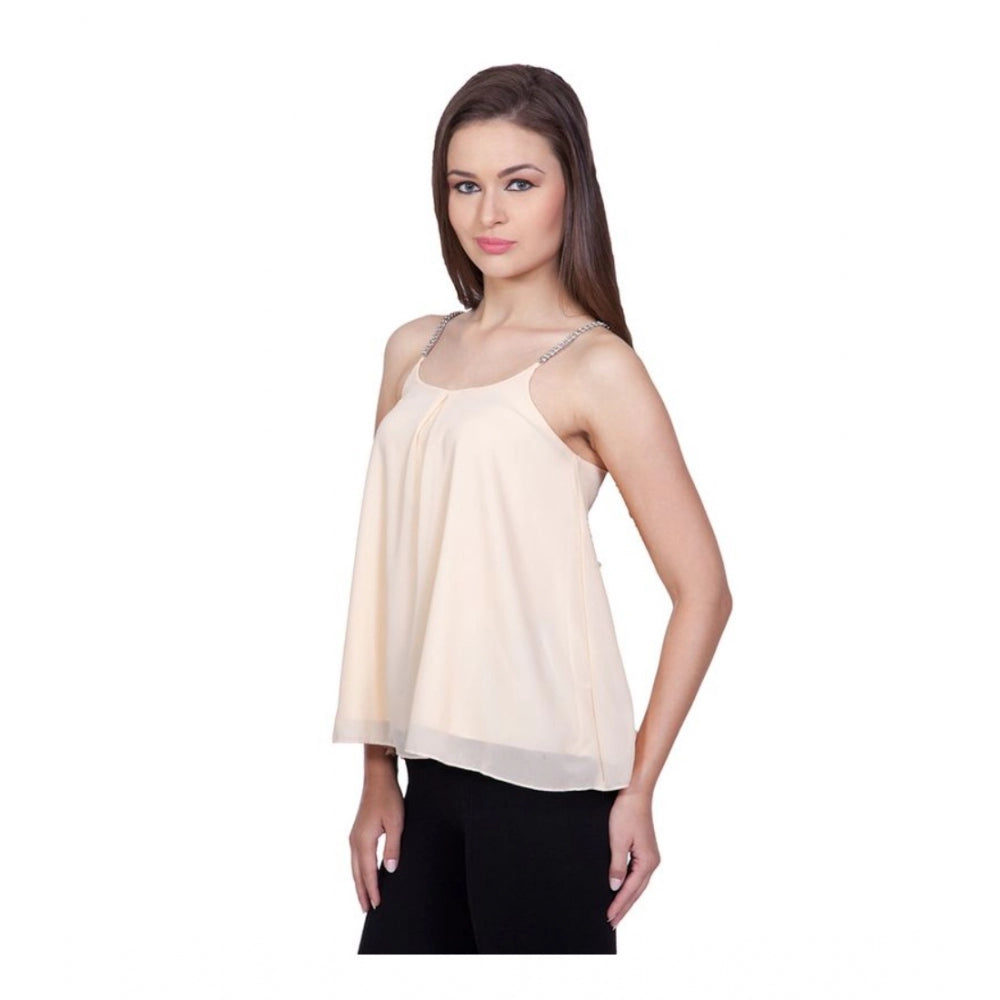 Indoraa Women's Polyester Solid Shoulder Straps Regular Top (Beige)