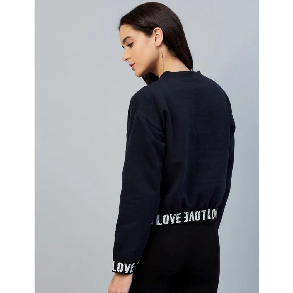 Indoraa Women's Fleece Solid Long Sleeves Sweatshirt (Navy)