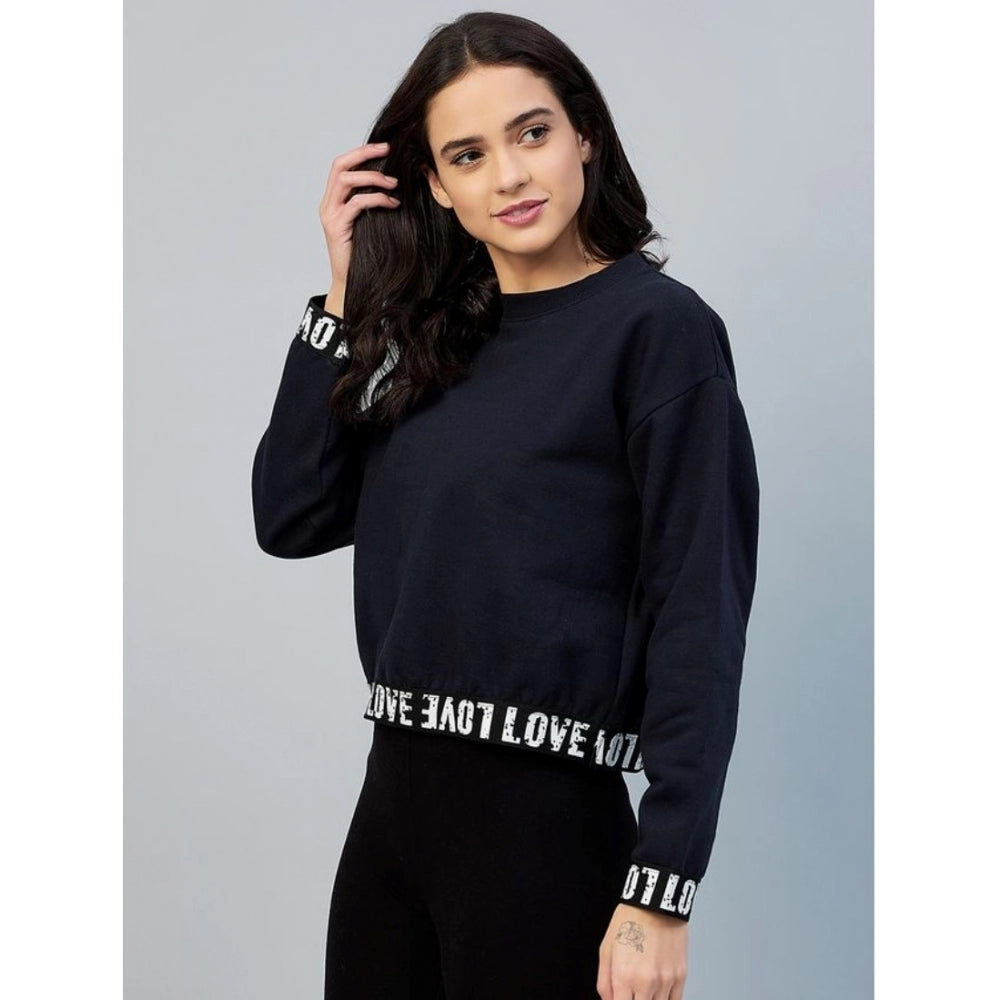 Indoraa Women's Fleece Solid Long Sleeves Sweatshirt (Navy)