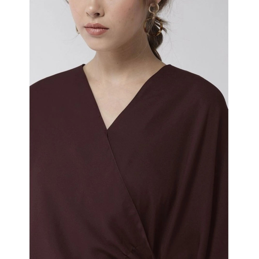 Indoraa Women's Polyester Solid Cape Sleeve Top (Maroon)