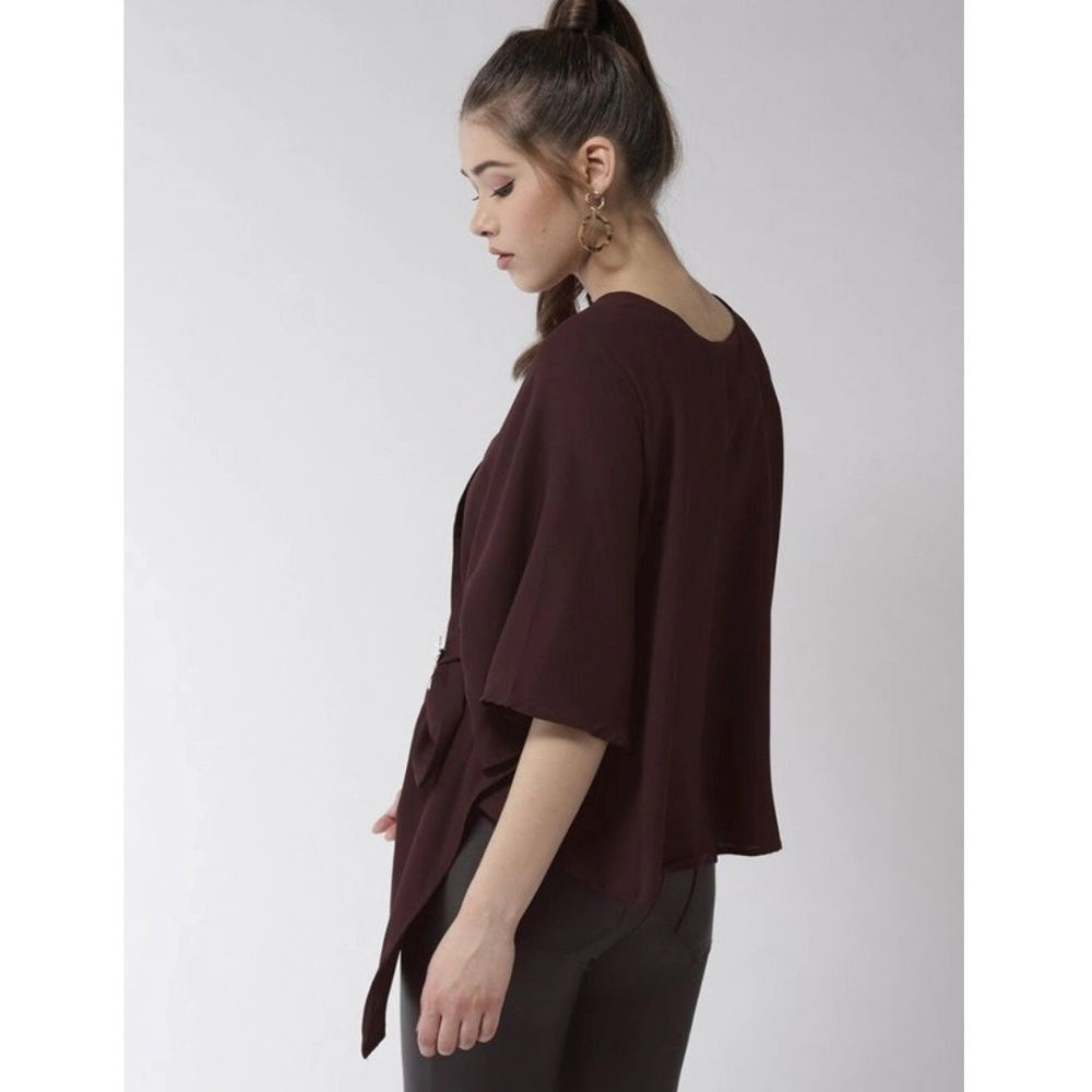 Indoraa Women's Polyester Solid Cape Sleeve Top (Maroon)