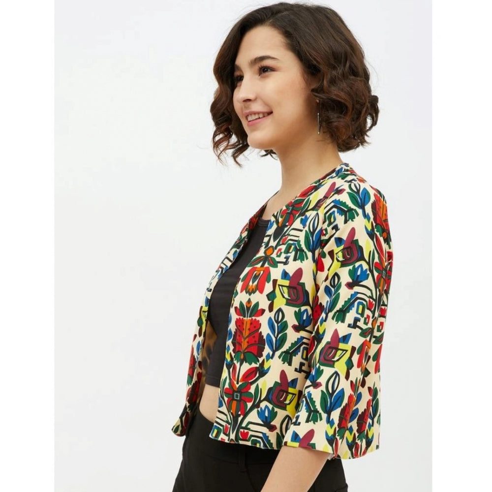 Indoraa Women's Polyester Floral 3-4th Sleeves Shrug (Multicolor)