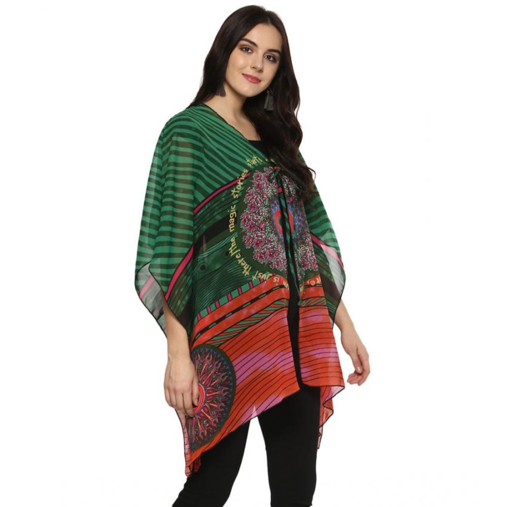 Indoraa Women's Polyester Printed Kaftan Sleeve Shrug (Green - Multicolor)
