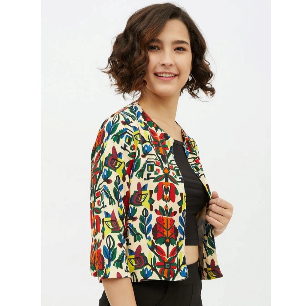 Indoraa Women's Polyester Floral 3-4th Sleeves Shrug (Multicolor)