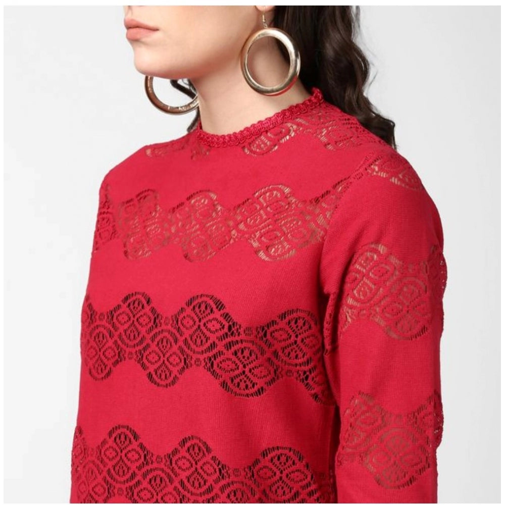 Indoraa Women's Cotton Self Design Long Sleeves Top (Maroon)