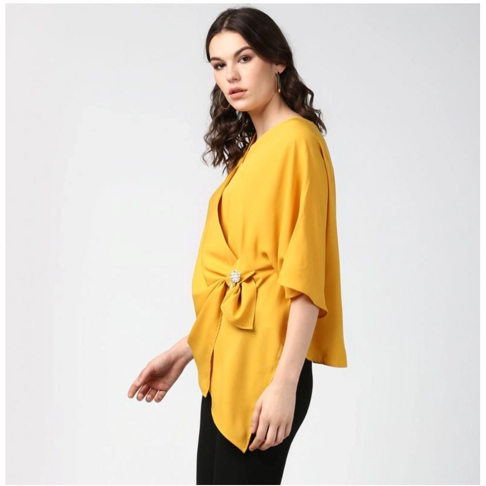 Indoraa Women's Polyester Solid Cape Sleeve Top (Yellow)