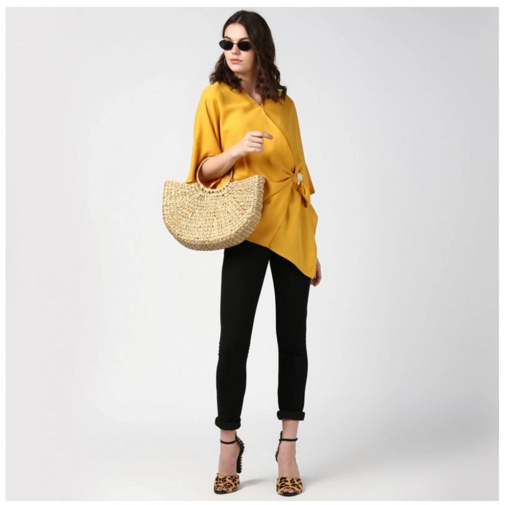 Indoraa Women's Polyester Solid Cape Sleeve Top (Yellow)