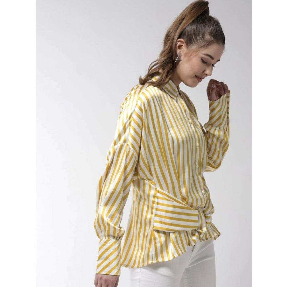 Indoraa Women's Polyester Striped Long Sleeves Top (Yellow)
