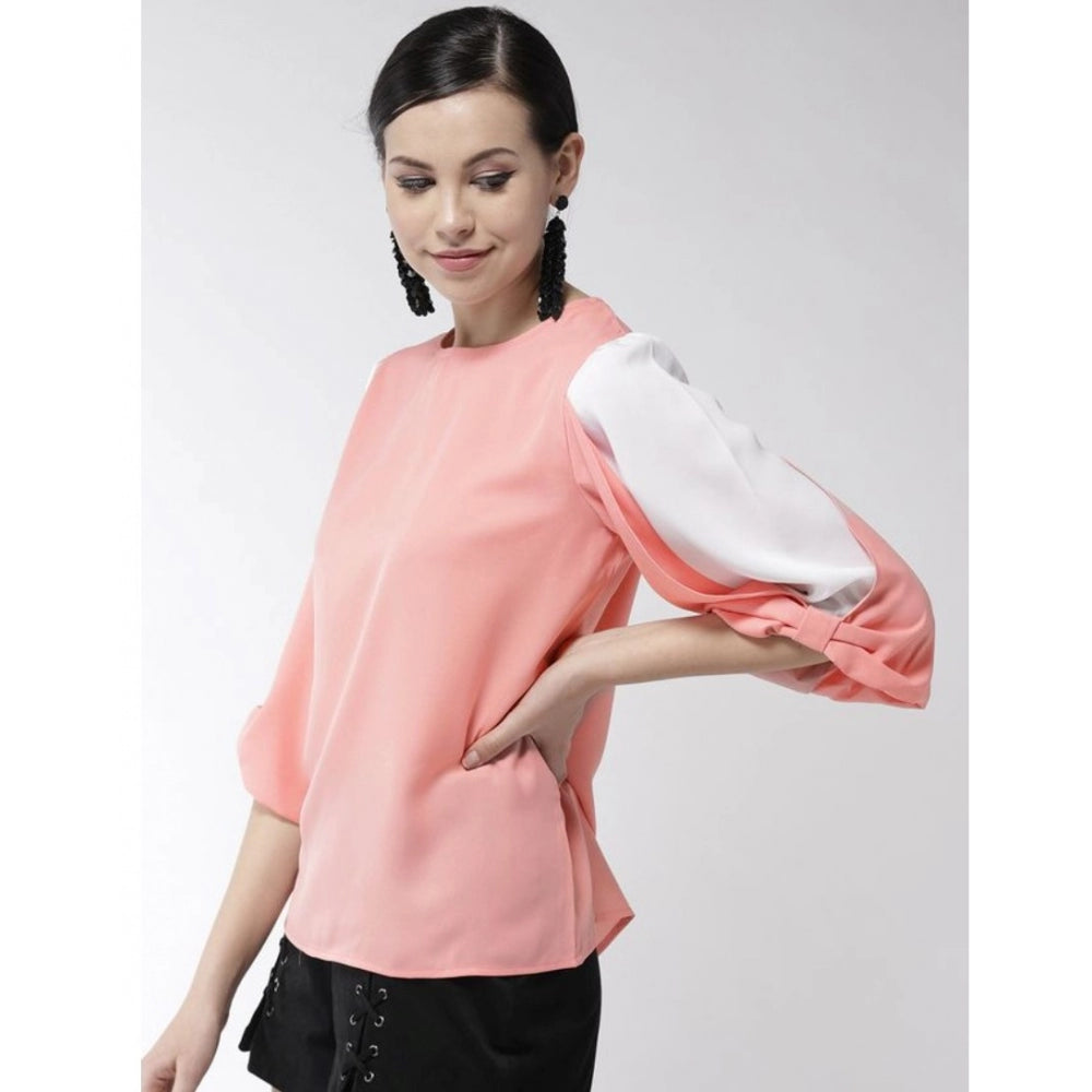 Indoraa Women's Polyester Colour Block Slit Sleeve Top (Pink)