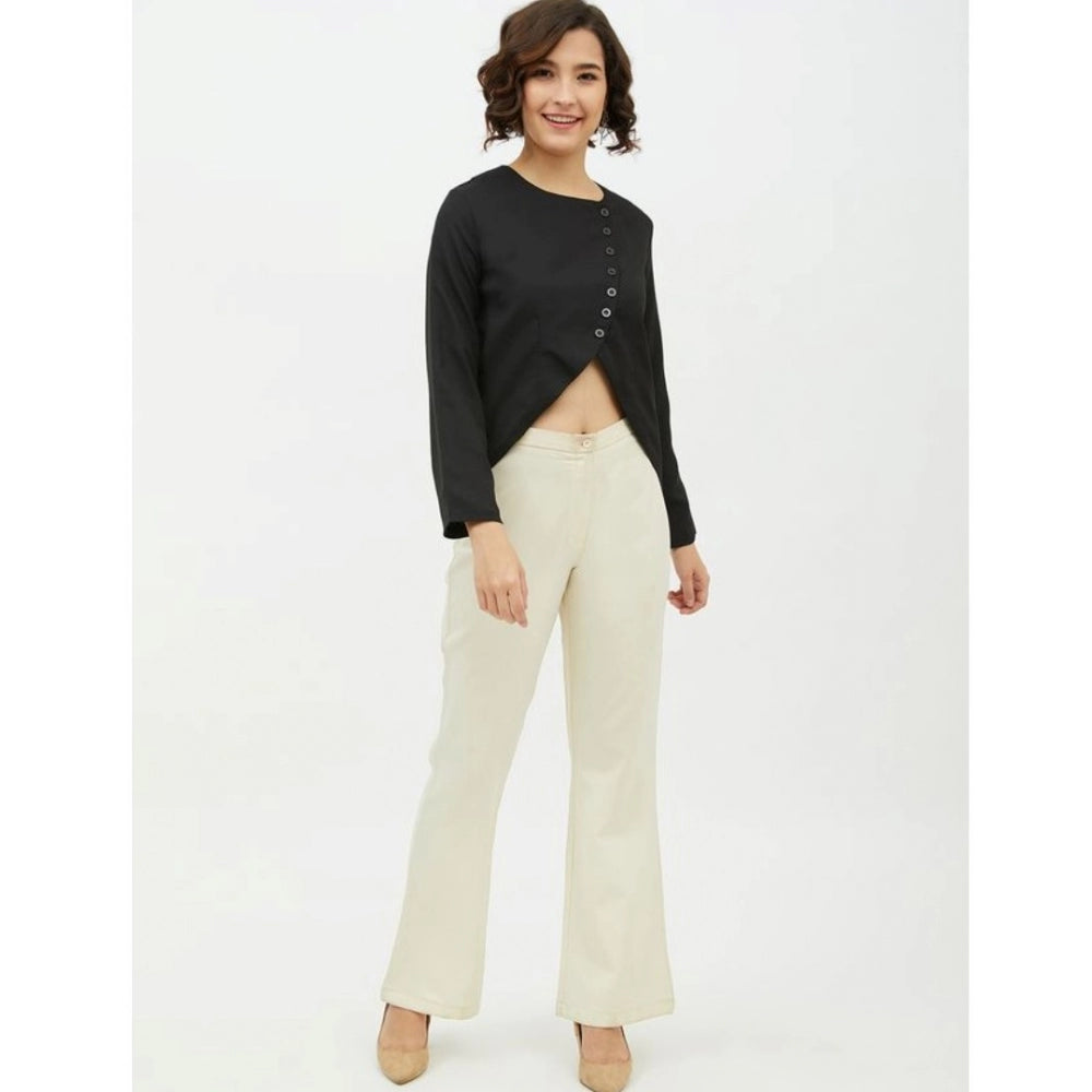 Indoraa Women's Polyester Asymmetrical Long Sleeves Top (Black)