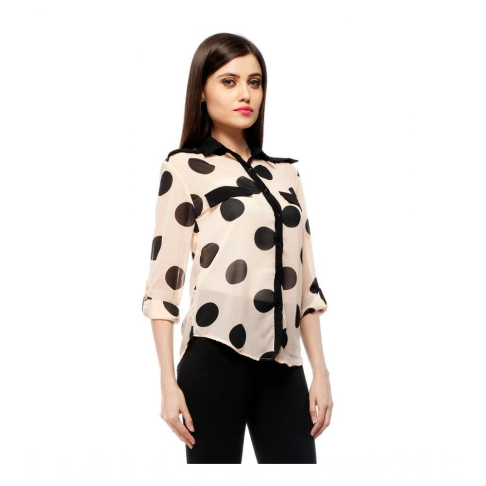 Indoraa Women's Polyester Polka Roll Up Sleeve Standard Length Shirt (Peach)
