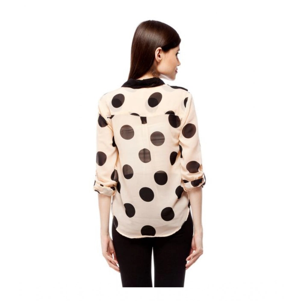 Indoraa Women's Polyester Polka Roll Up Sleeve Standard Length Shirt (Peach)
