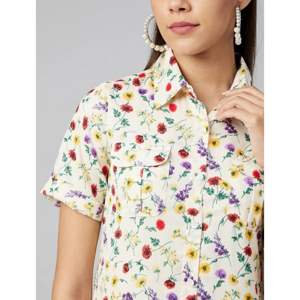 Indoraa Women's Polyester Floral Short Sleeve Above Knee Dress (Multicolor)