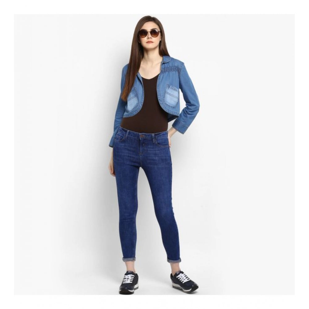 Indoraa Women's Denim Smocking 3-4th Sleeves Shrug (Blue)