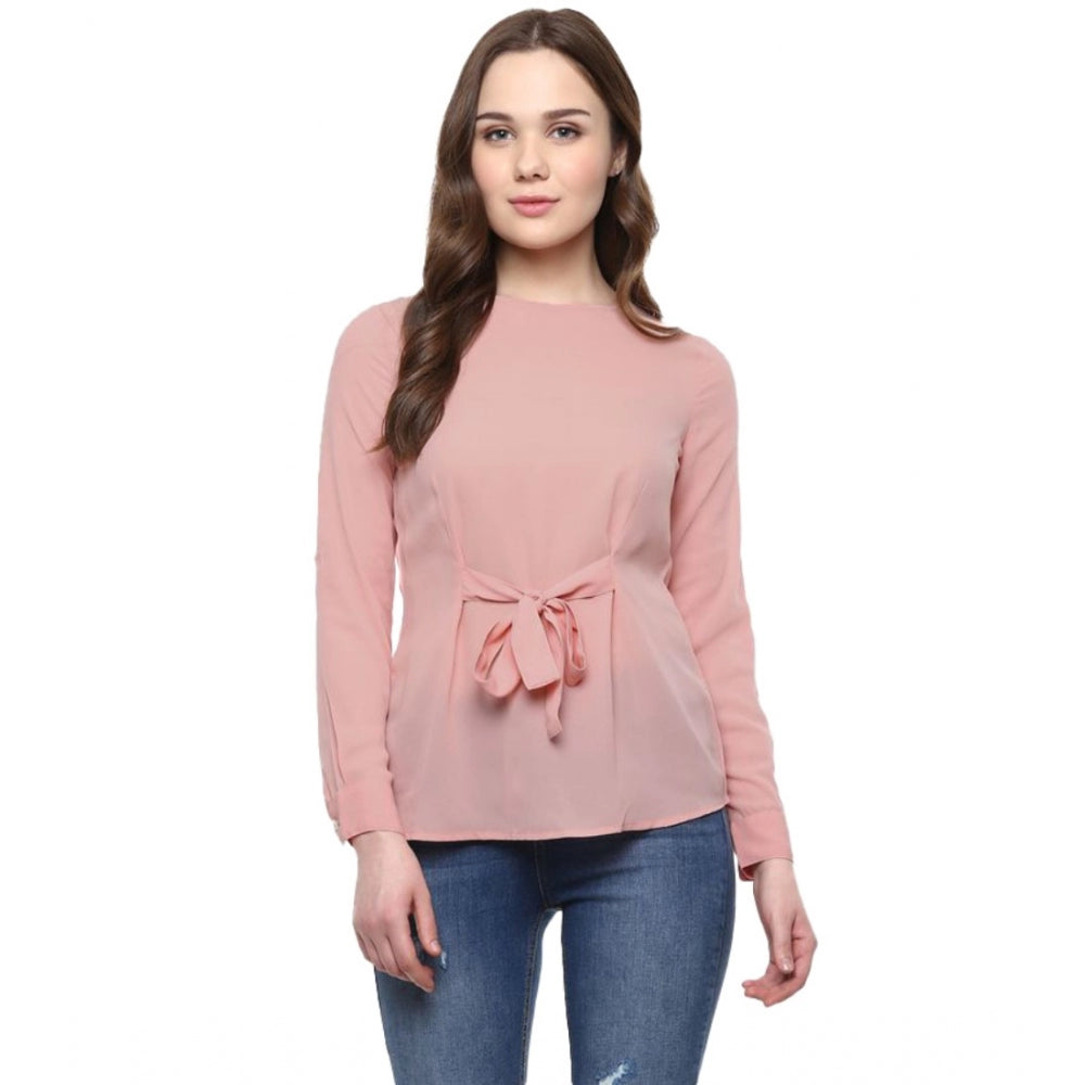 Indoraa Women's Polyester Solid Long Sleeves Regular Top (Pink)