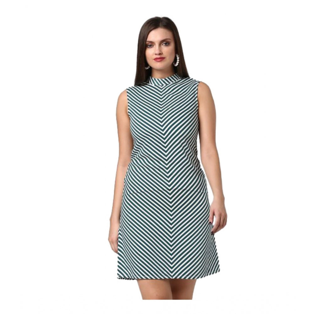 Indoraa Women's Polyester Striped Sleeveless Above Knee Dress (Green)
