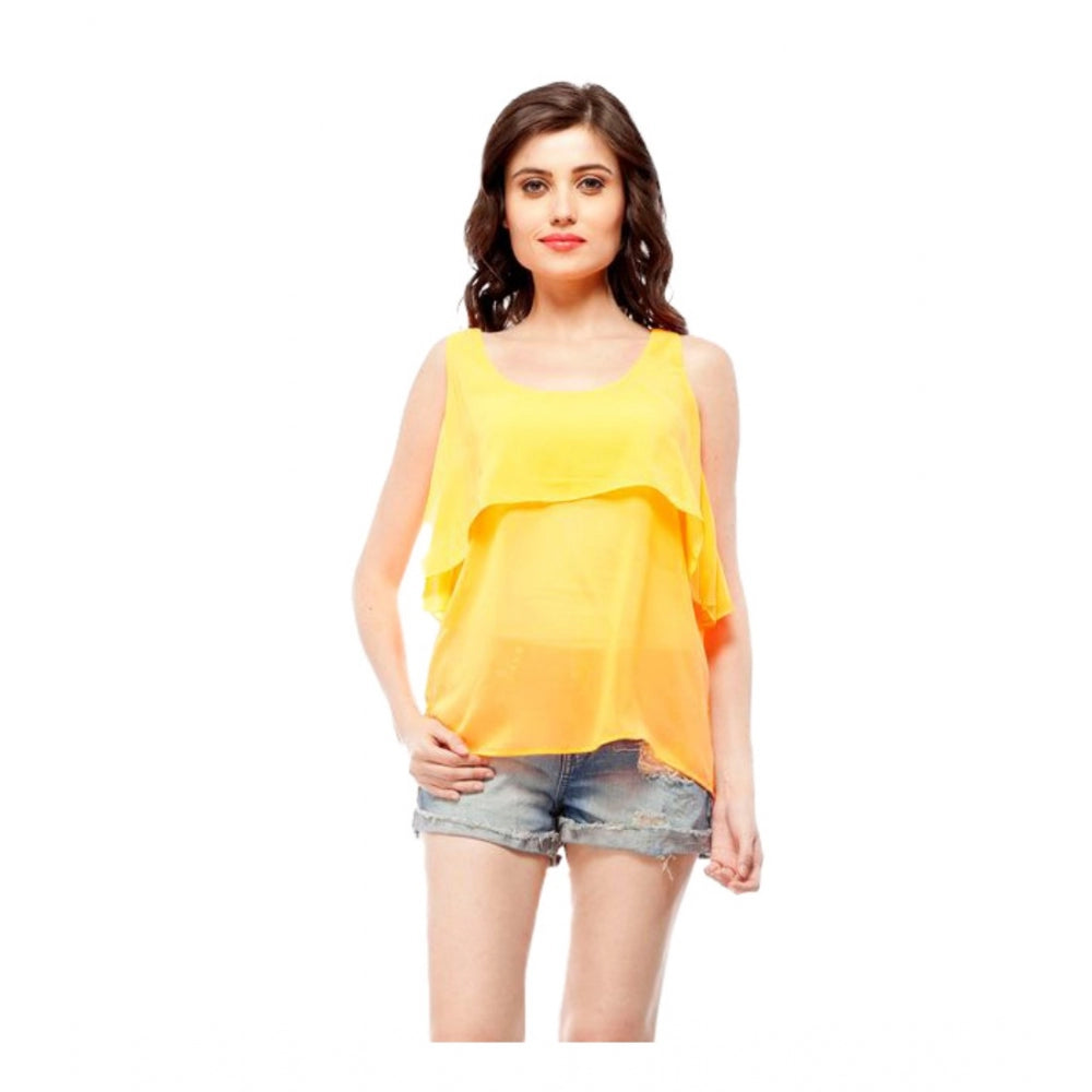 Indoraa Women's Polyester Solid Sleeveless Regular Top (Orange)