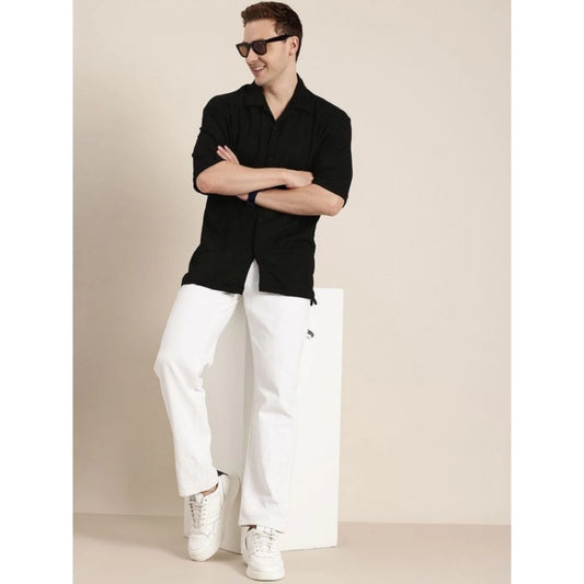 Indoraa Men's Cotton Blend Solid Half-Sleeve Regular Shirt (Black)