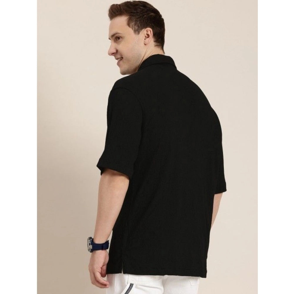 Indoraa Men's Cotton Blend Solid Half-Sleeve Regular Shirt (Black)