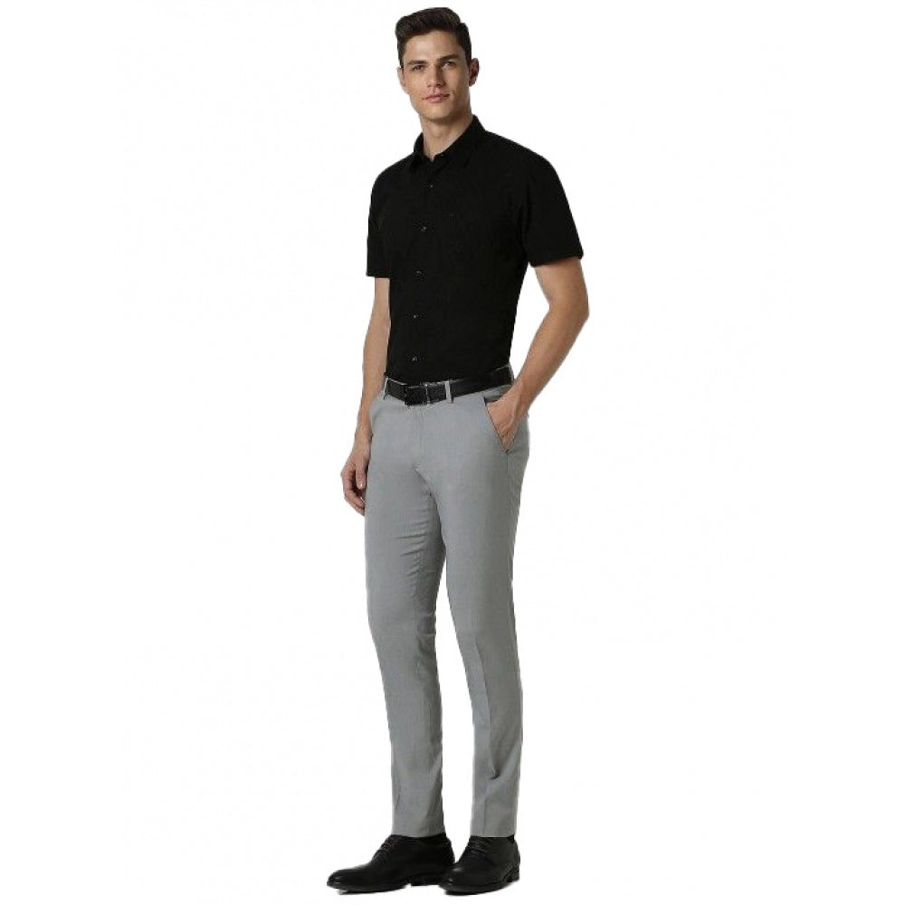 Indoraa Men's Cotton Blend Solid Half-Sleeve Regular Shirt (Black)