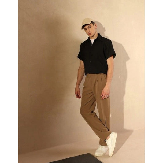 Indoraa Men's Cotton Blend Solid Half-Sleeve Regular Shirt (Black)