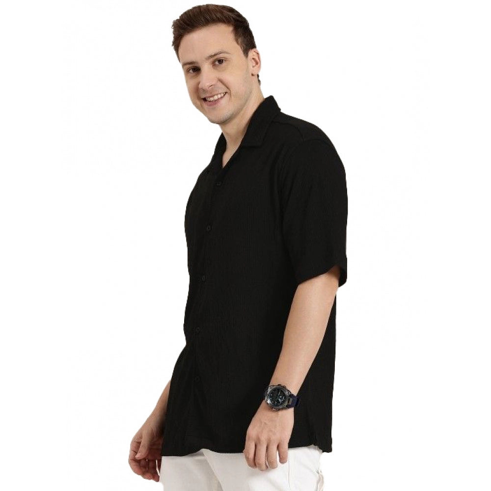 Indoraa Men's Cotton Blend Solid Half-Sleeve Regular Shirt (Black)