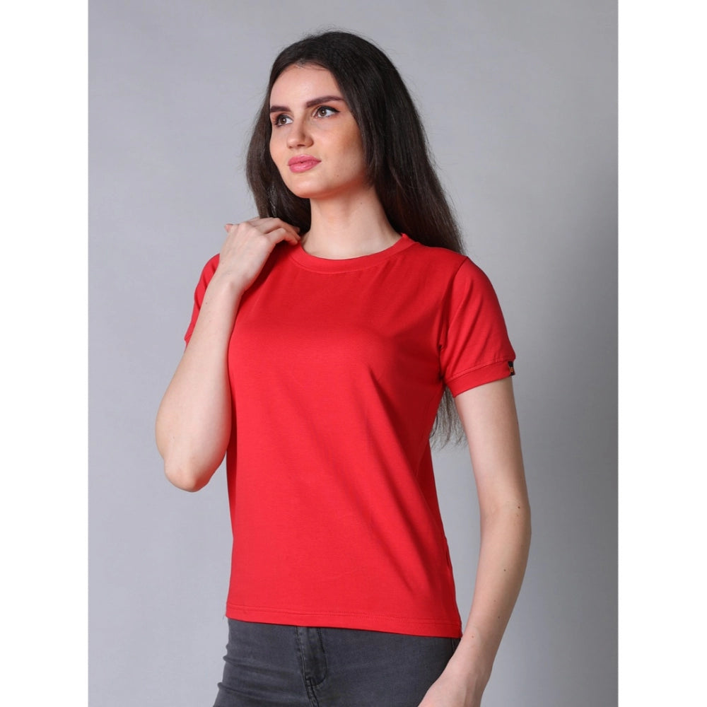 Indoraa Women's Cotton Blended Solid Round Neck Half Sleeve T-Shirt (Red)