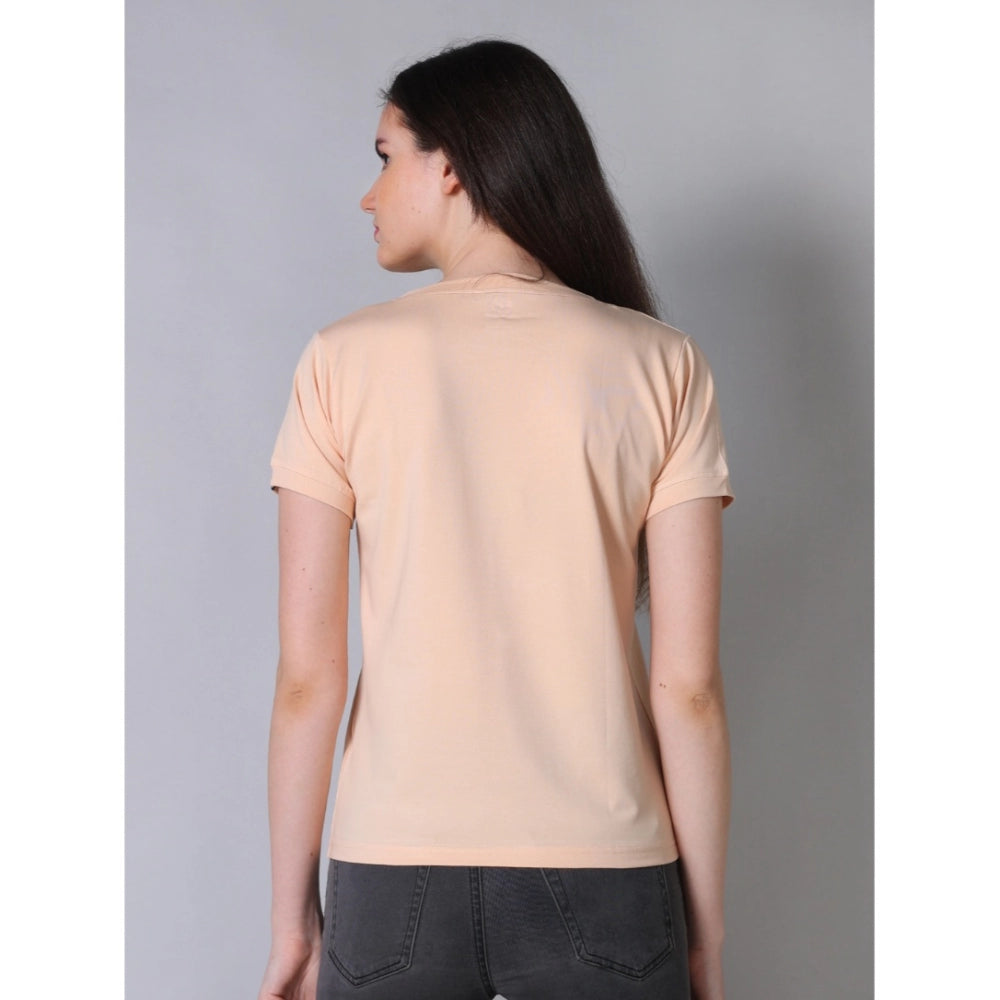 Indoraa Women's Cotton Blended Solid Round Neck Half Sleeve T-Shirt (Peach)