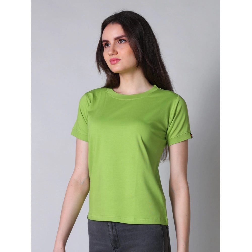 Indoraa Women's Cotton Blended Solid Round Neck Half Sleeve T-Shirt (Green)