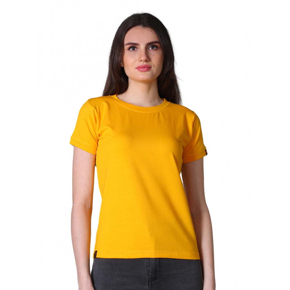 Indoraa Women's Cotton Blended Solid Round Neck Half Sleeve T-Shirt (Mustard)