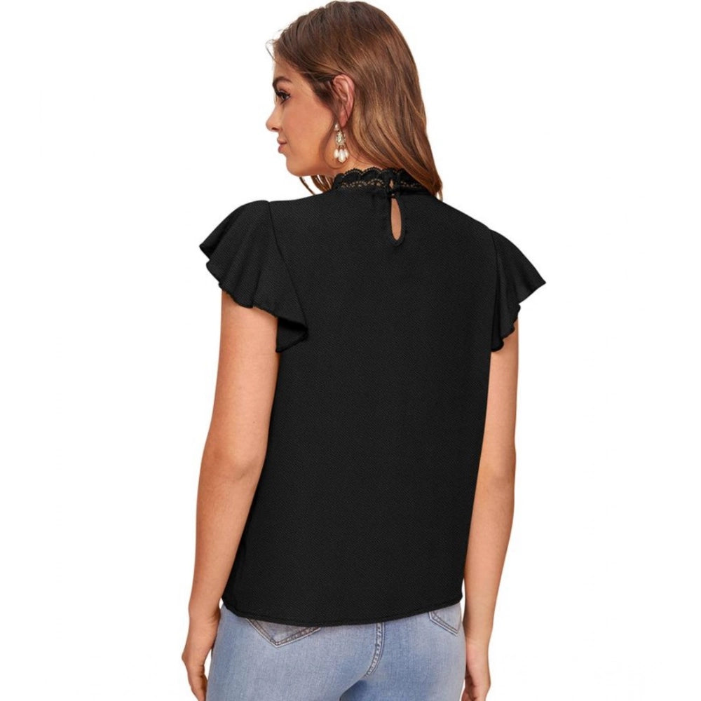 Indoraa Women's Polyester Solid Cap Sleeve Sweetheart Neck Top (Black)