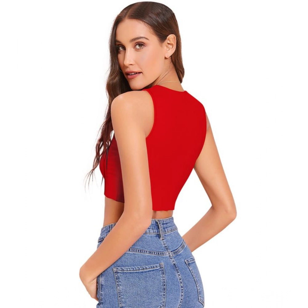 Indoraa Women's Polyester Solid Sleeveless Round Neck Top (Red)