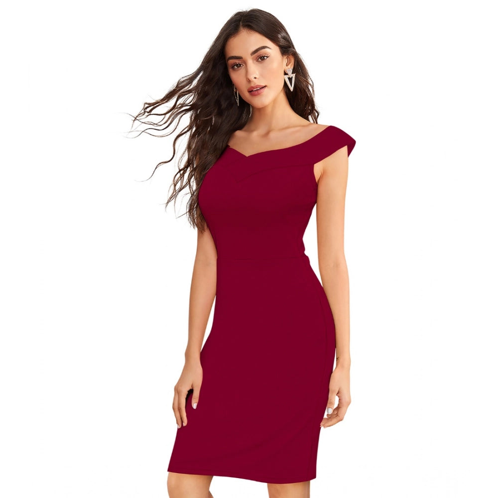 Indoraa Women's Knitting stretchable Solid Round Neck Sleeveless Dress (Maroon)