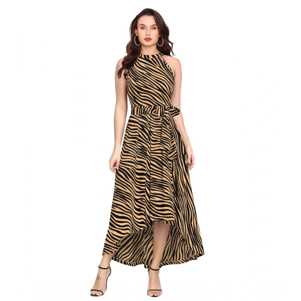 Indoraa Women's Polyester Zebra Pattern Halter Neck Sleeveless Dress (Yellow)