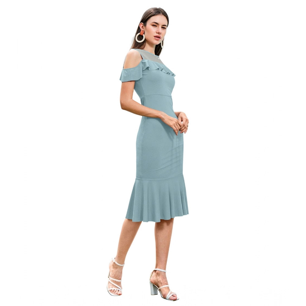 Indoraa Women's Knitting stretchable Solid Round Neck Sleeveless Dress (Pista )