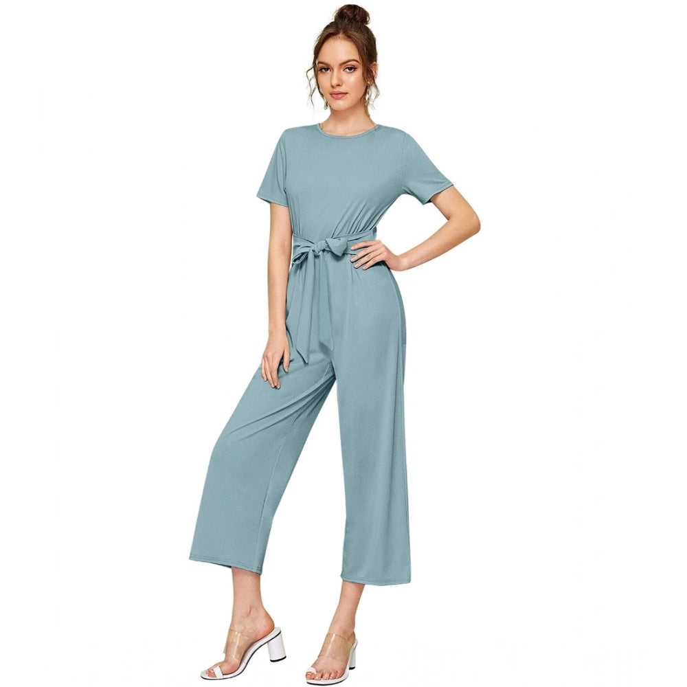 Indoraa Women's Knitting stretchable Solid Round Neck Cap Sleeve Jumpsuit (Pista )