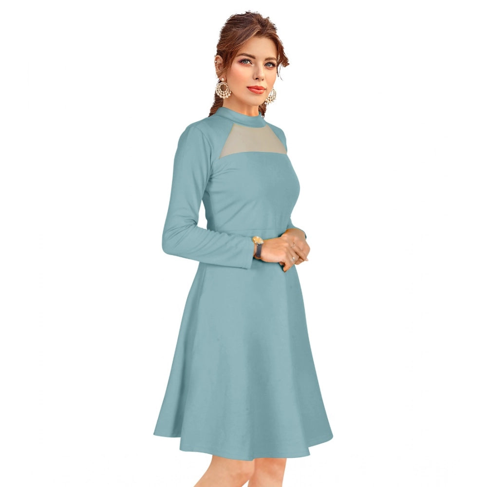 Indoraa Women's Knitting stretchable Solid Round Neck Full Sleeve Dress (Pista)