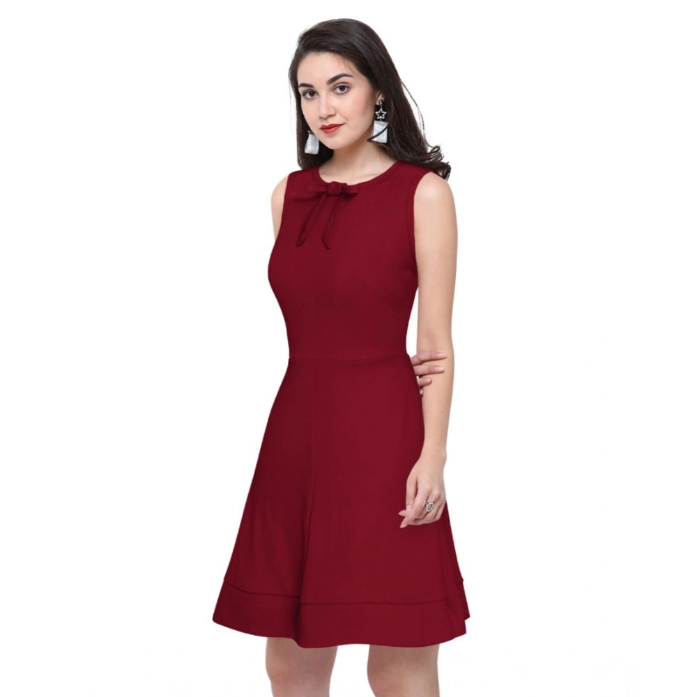 Indoraa Women's Polyester Solid Round Neck Sleeveless Dress (Maroon)