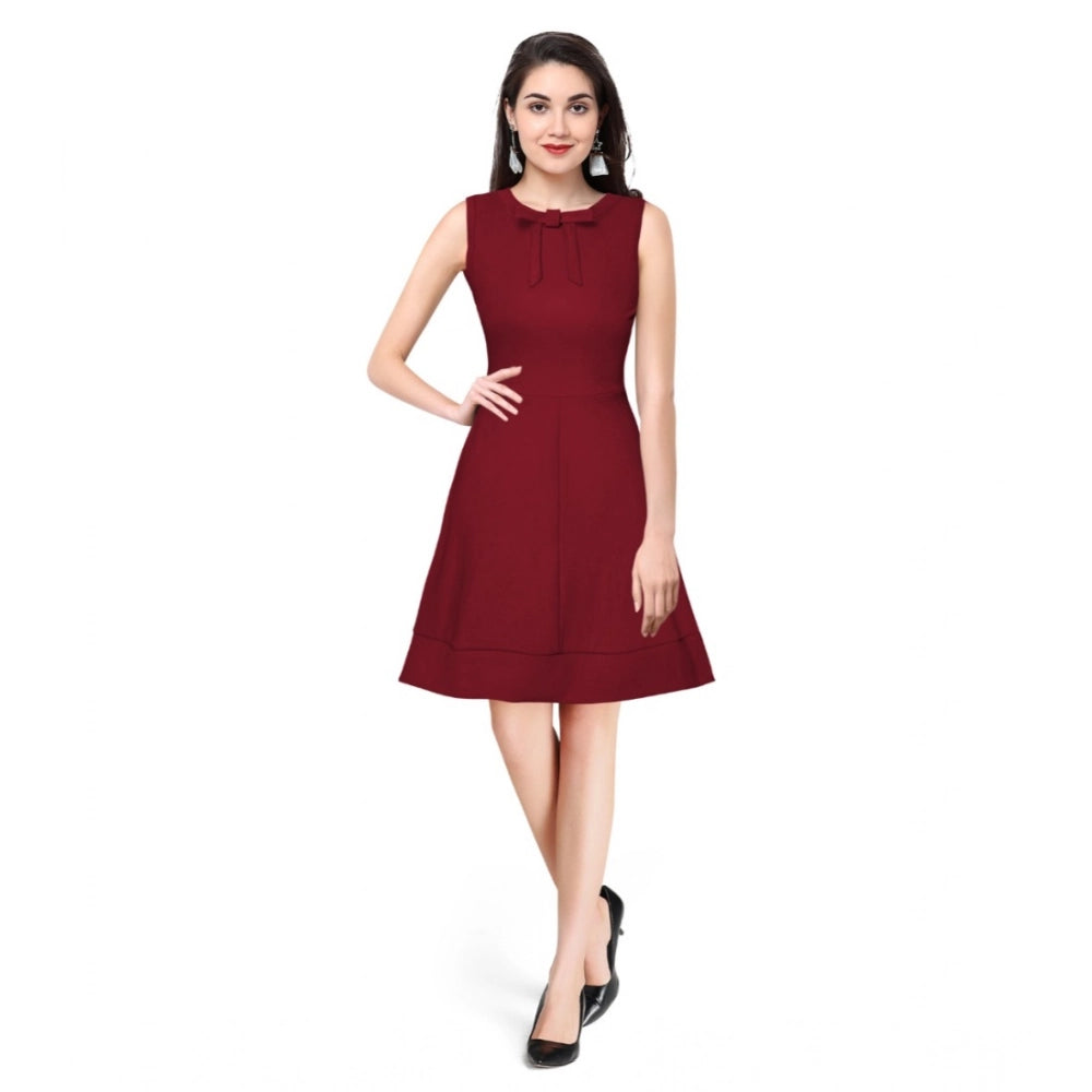 Indoraa Women's Polyester Solid Round Neck Sleeveless Dress (Maroon)