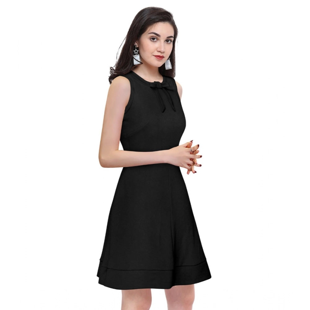 Indoraa Women's Polyester Solid Round Neck Sleeveless Dress (Black)