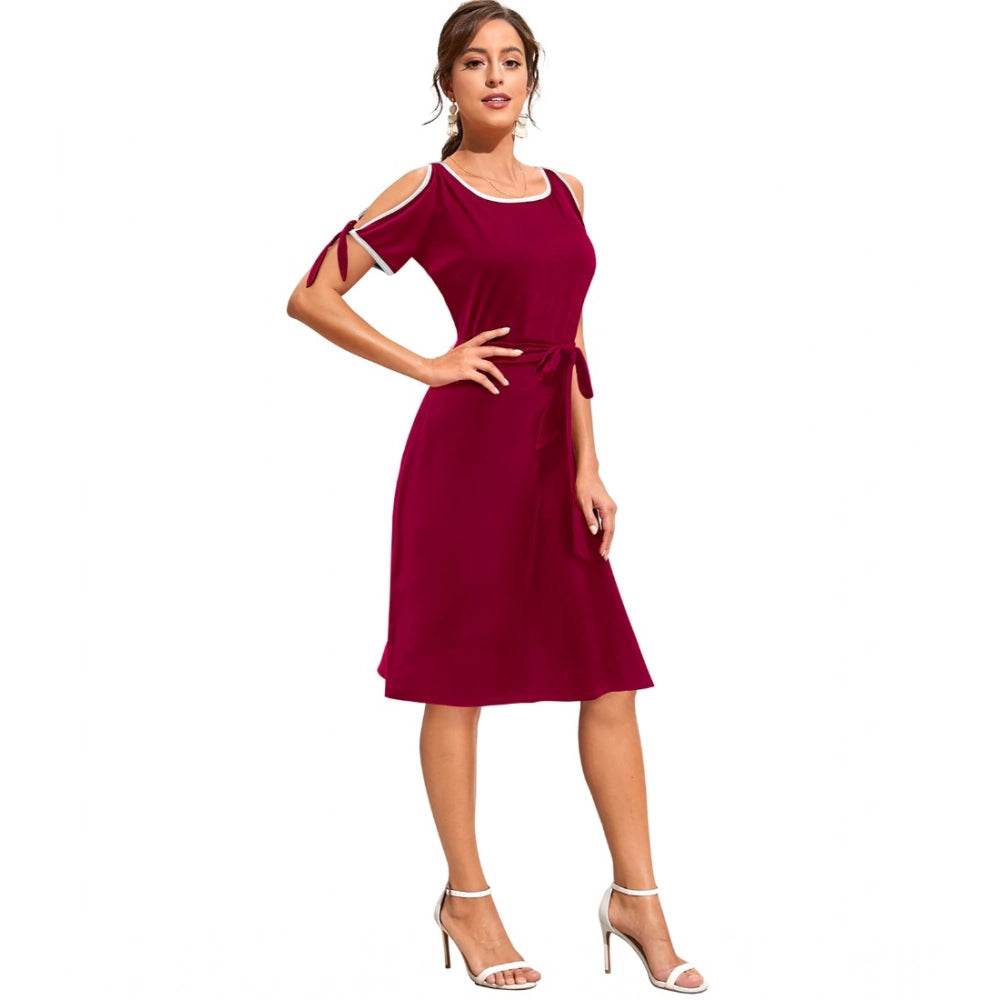 Indoraa Women's Knitting stretchable Solid Round Neck Sleeveless Dress (Maroon)