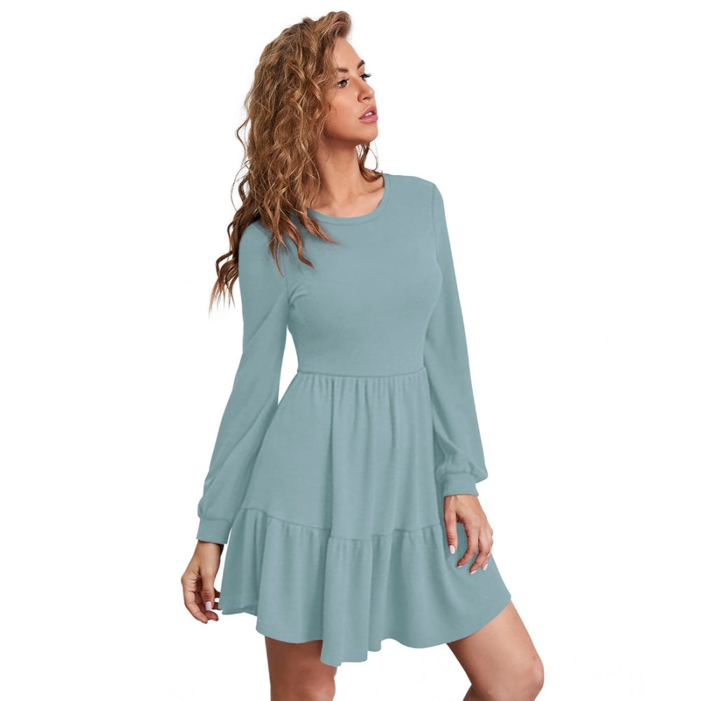Indoraa Women's Knitting stretchable Solid Round Neck Full Sleeve Dress (Pista)