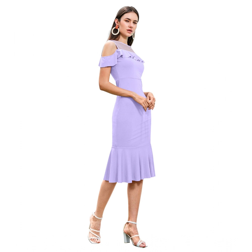Indoraa Women's Knitting stretchable Solid Round Neck Sleeveless Dress (Purple)