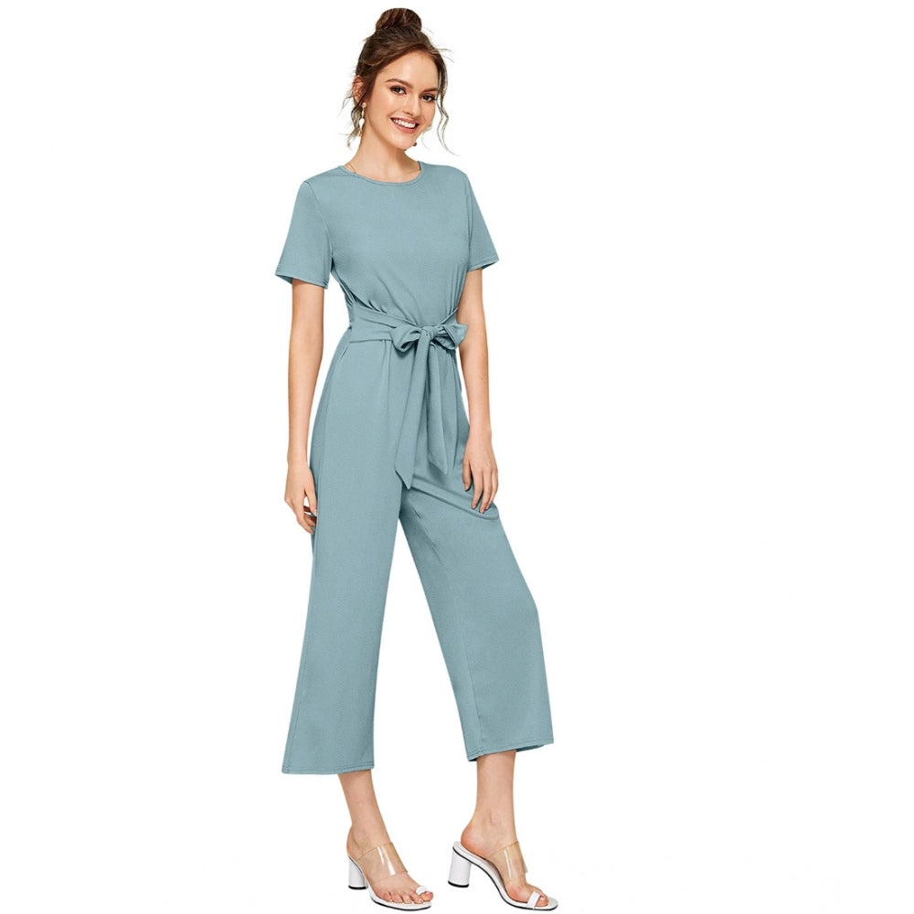 Indoraa Women's Knitting stretchable Solid Round Neck Cap Sleeve Jumpsuit (Pista )