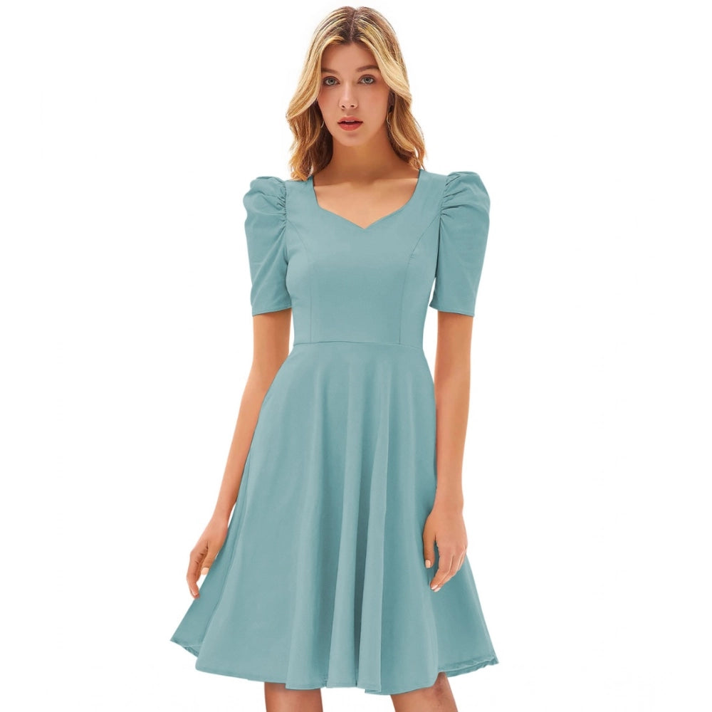 Indoraa Women's Knitting stretchable Solid V Neck Cap Sleeve Dress (Pista)