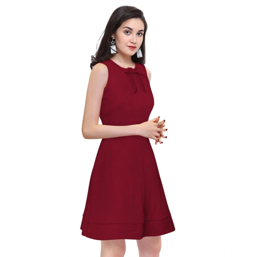 Indoraa Women's Polyester Solid Round Neck Sleeveless Dress (Maroon)