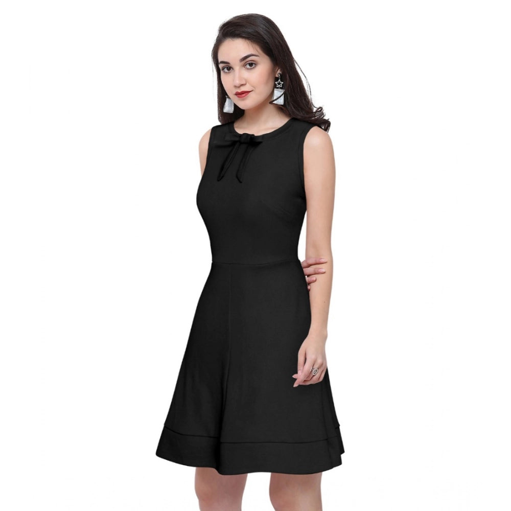Indoraa Women's Polyester Solid Round Neck Sleeveless Dress (Black)