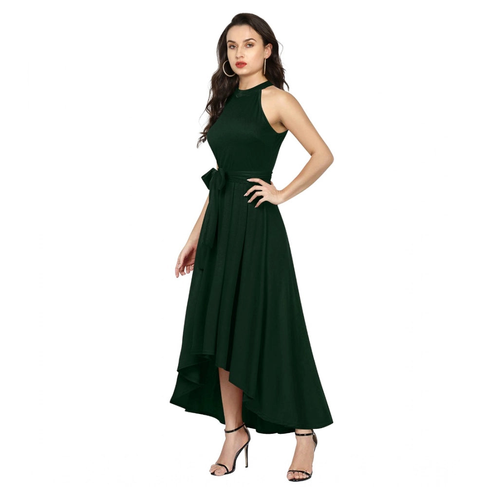 Indoraa Women's Polyster Solid Halter Neck Sleeveless Dress (Green)