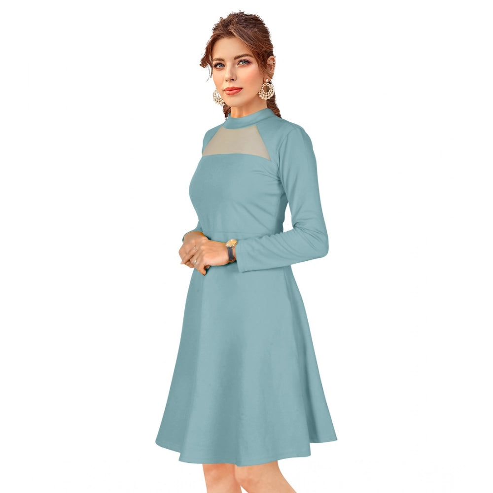Indoraa Women's Knitting stretchable Solid Round Neck Full Sleeve Dress (Pista)