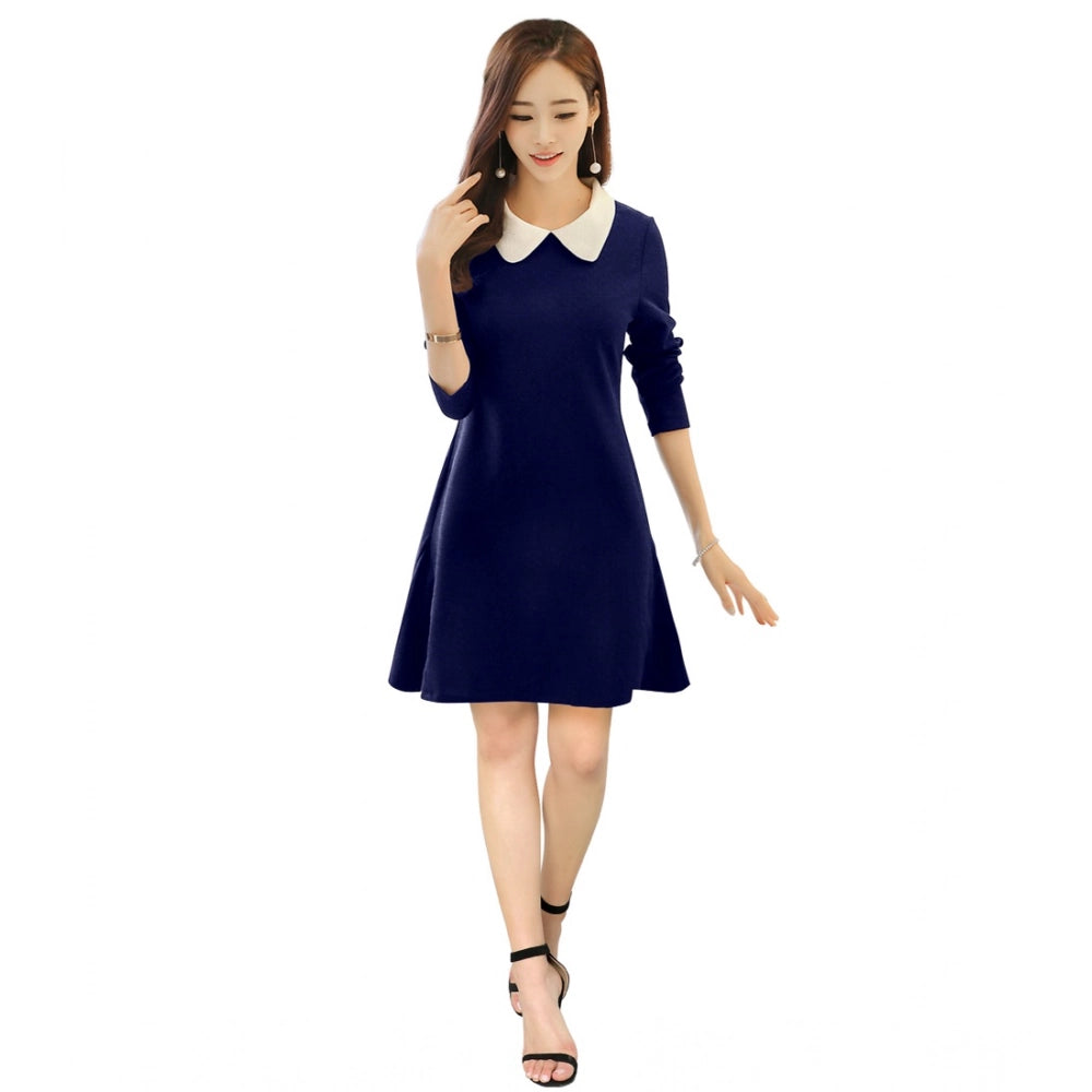 Indoraa Women's Polyester Solid Collar 3-4th Dress (Blue)